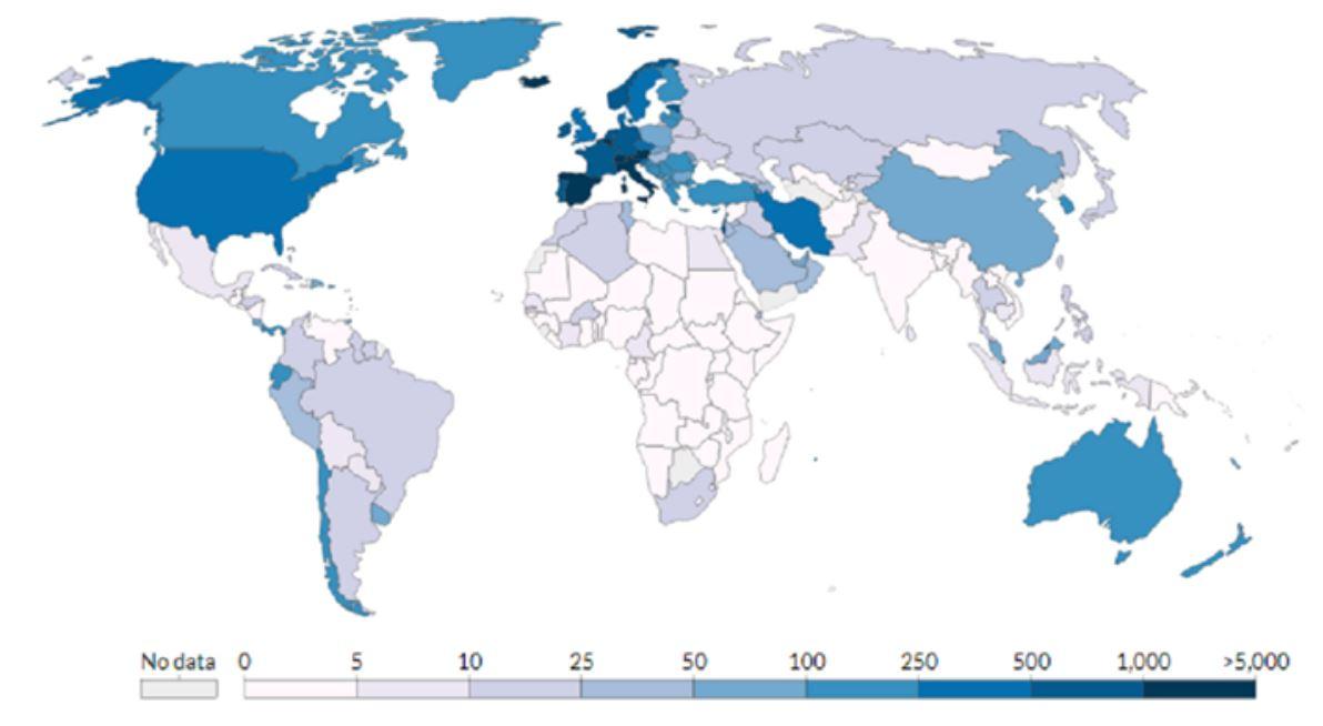 Pogledajte kartu država prema broju slučajeva zaraze na milion stanovnika