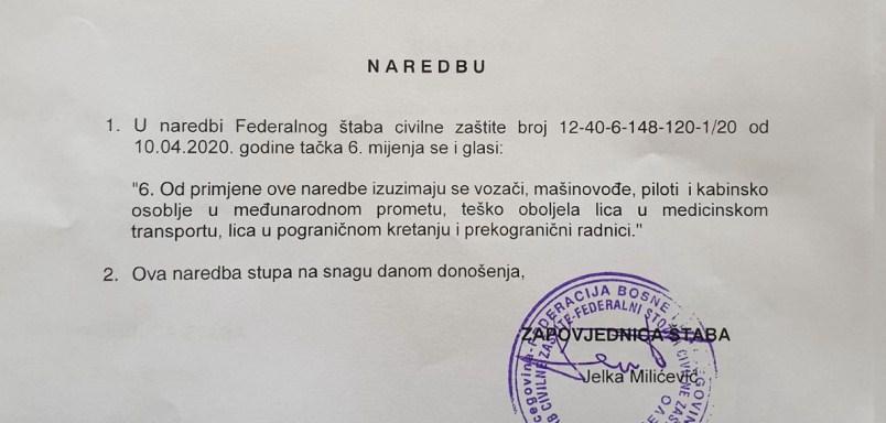 Od naredbe o karantinu prilikom ulaska u BiH izuzimaju se teško oboljele osobe u medicinskom transportu