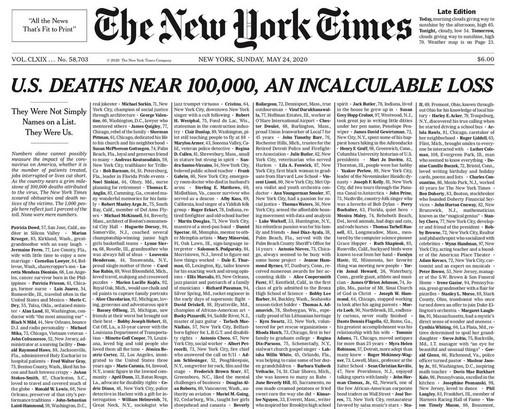 "New York Times" na naslovnici objavio imena umrlih od koronavirusa