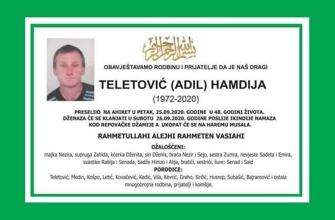 Danas dženaza Hamdiji Teletoviću kojeg je jučer usmrtio grom