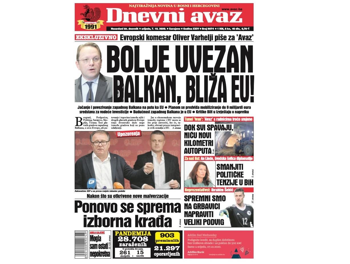 Danas u "Dnevnom avazu" čitajte: Bolje uvezan Balkan, bliža EU!