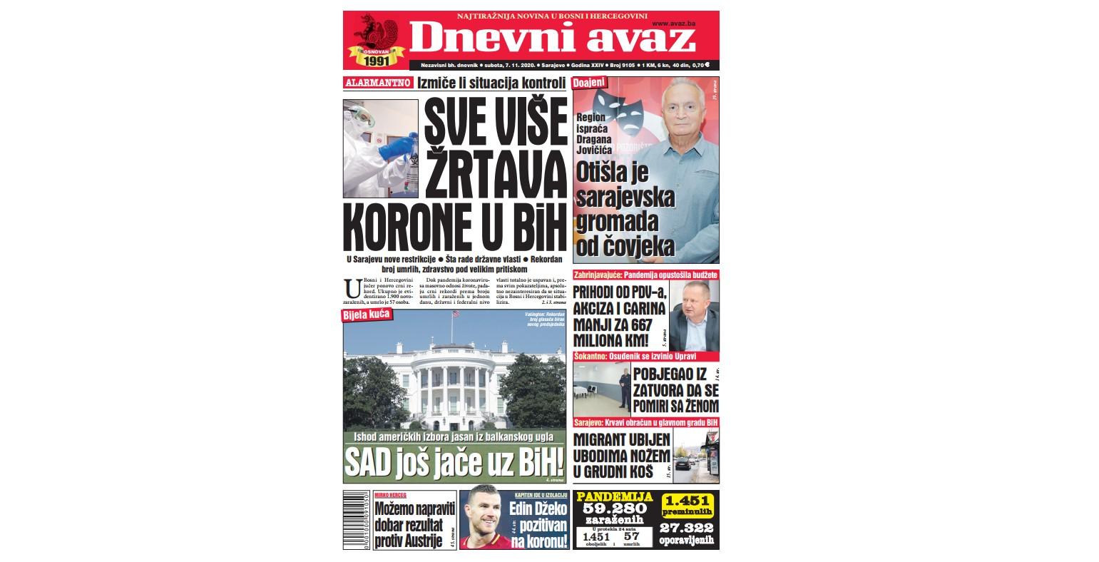 Danas u "Dnevnom avazu" čitajte: Sve više žrtava korone u BiH