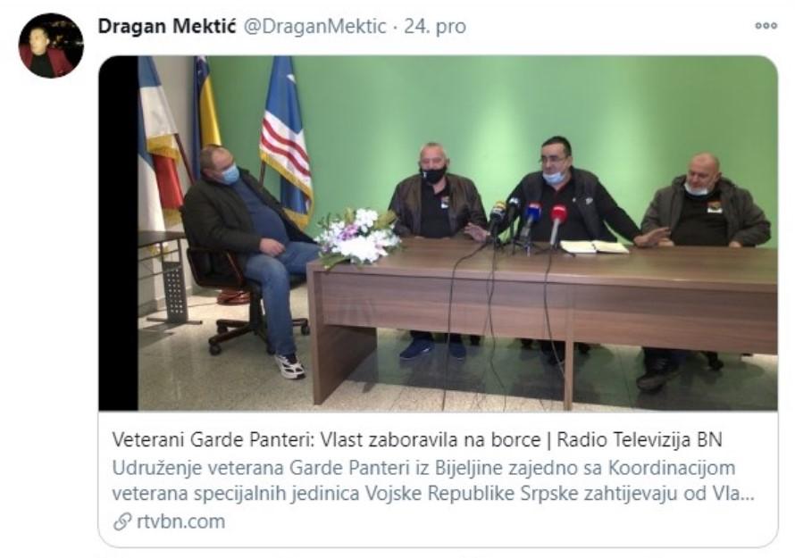 Faksimil Mektićeve objave na Twitteru: Podrška bivšim pripadnicima Mauzerove jedinice - Avaz
