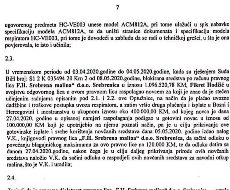 Facsimile of the indictment of the Prosecutor's Office of B&H: Who concealed the money flows - Avaz