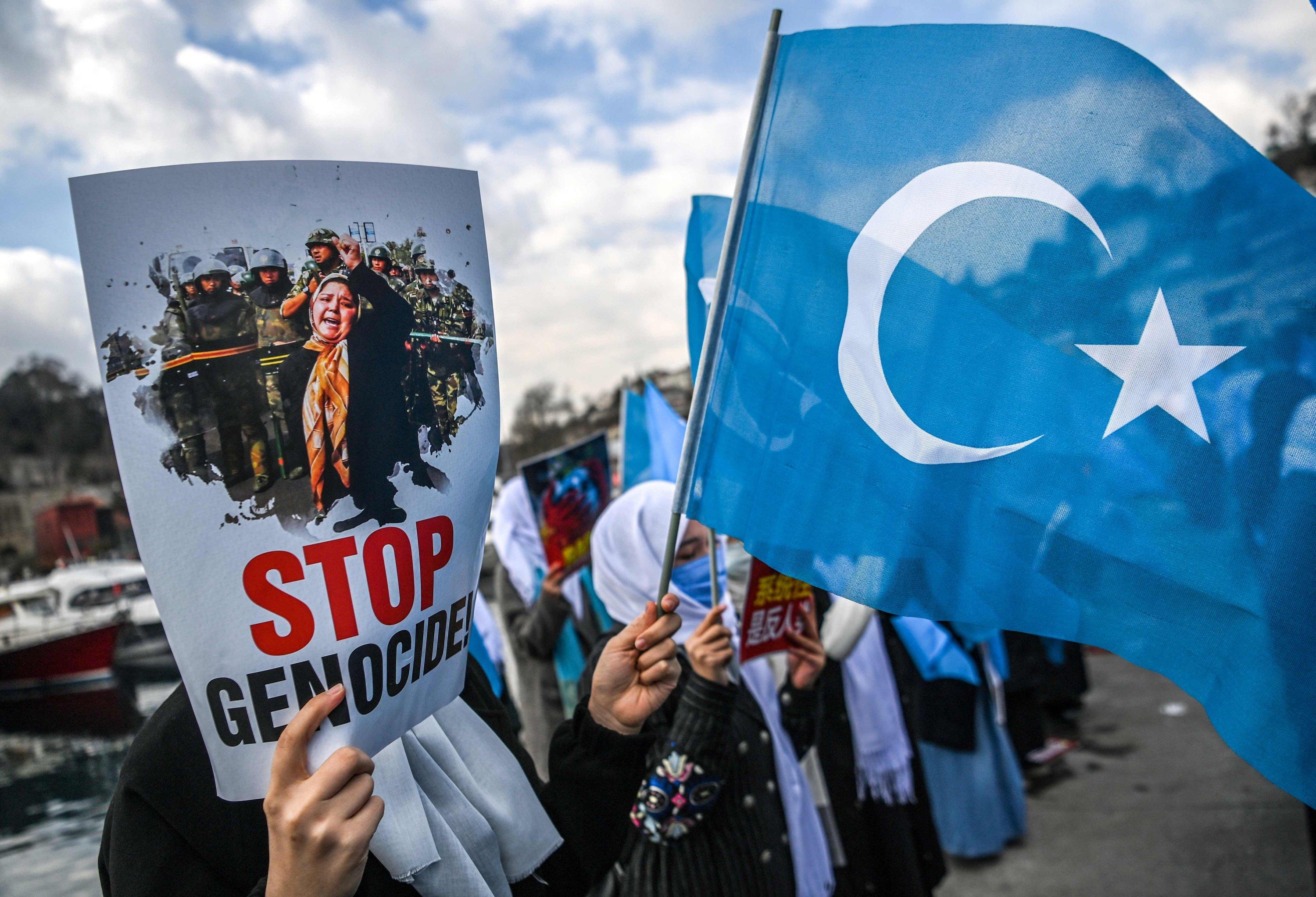 Uighur women march in Istanbul against China camps
