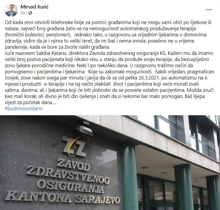 Faksimil Kurićevog posta na Facebooku - Avaz