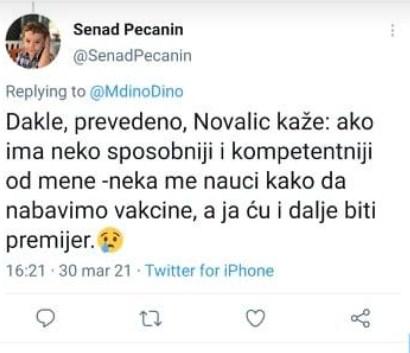 Objava Pećanina na Twitteru - Avaz