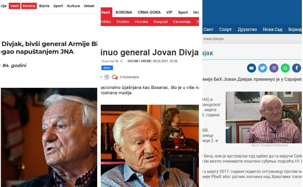 Kako su mediji iz Srbije izvijestili o smrti generala Jovana Divjaka