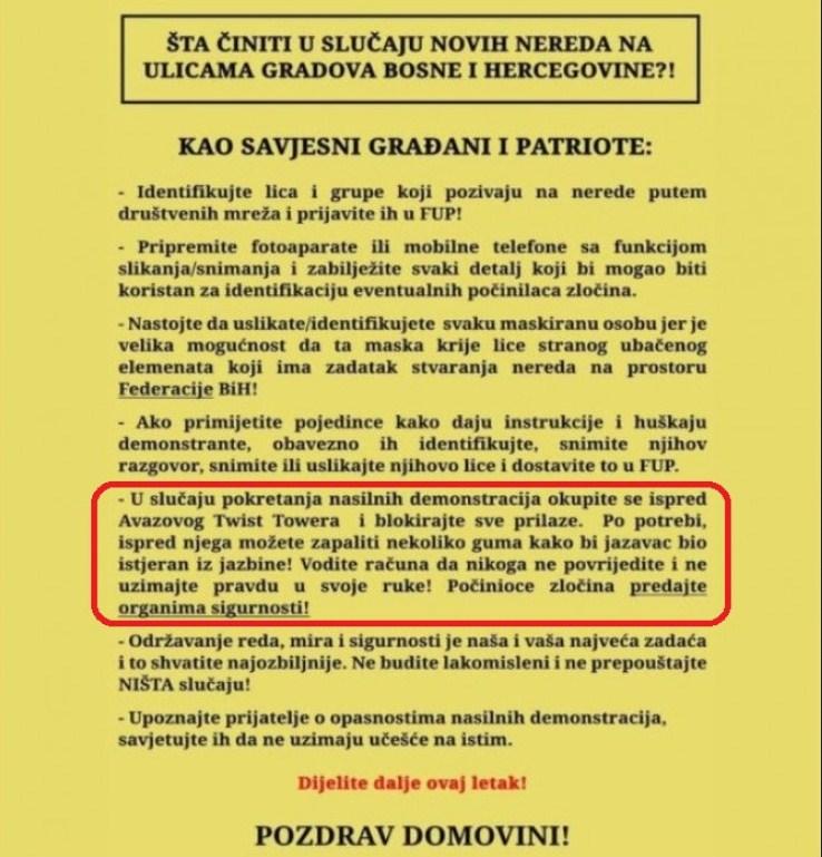 A facsimile of a leaflet circulating on the Internet and social networks - Avaz