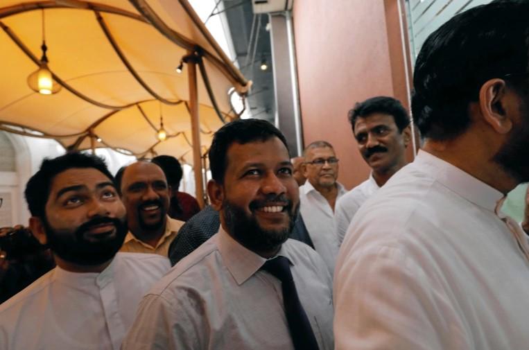 Bathiudeen (center), leader of the All Ceylon Makkal Party, was taken into custody on Saturday under the Prevention of Terrorism Act - Avaz