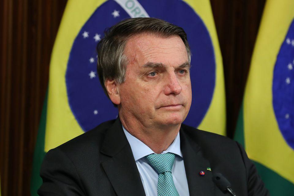 Brazil's President Jair Bolsonaro attends a virtual global climate summit via a video link in Brasilia, Brazil April 22, 2021. - Avaz