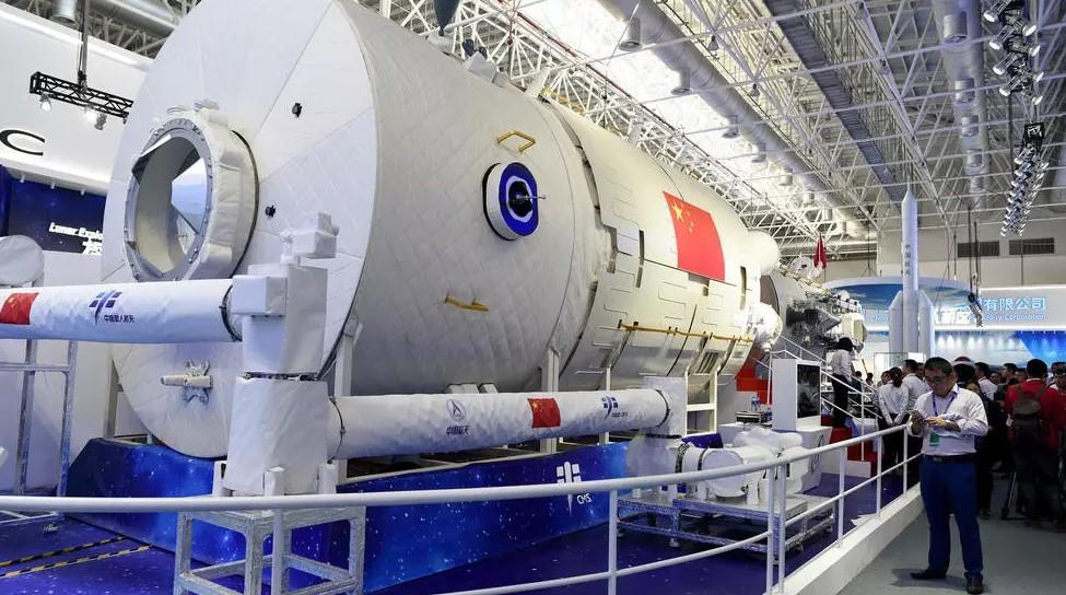 China's space ambitions include a crewed space station, a partial model of which is pictured here in 2018 - Avaz