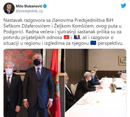 Objava Đukanovića na Twitteru - Avaz