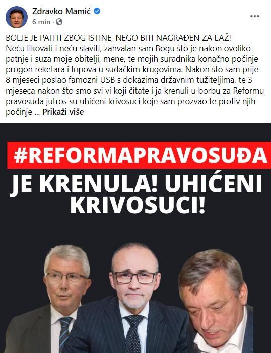 Objava Zdravka Mamića na Facebooku - Avaz