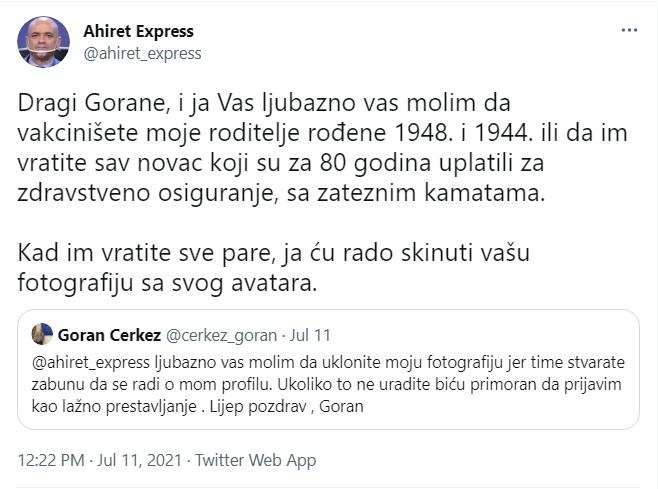 Odgovor Goranu Čerkezu - Avaz