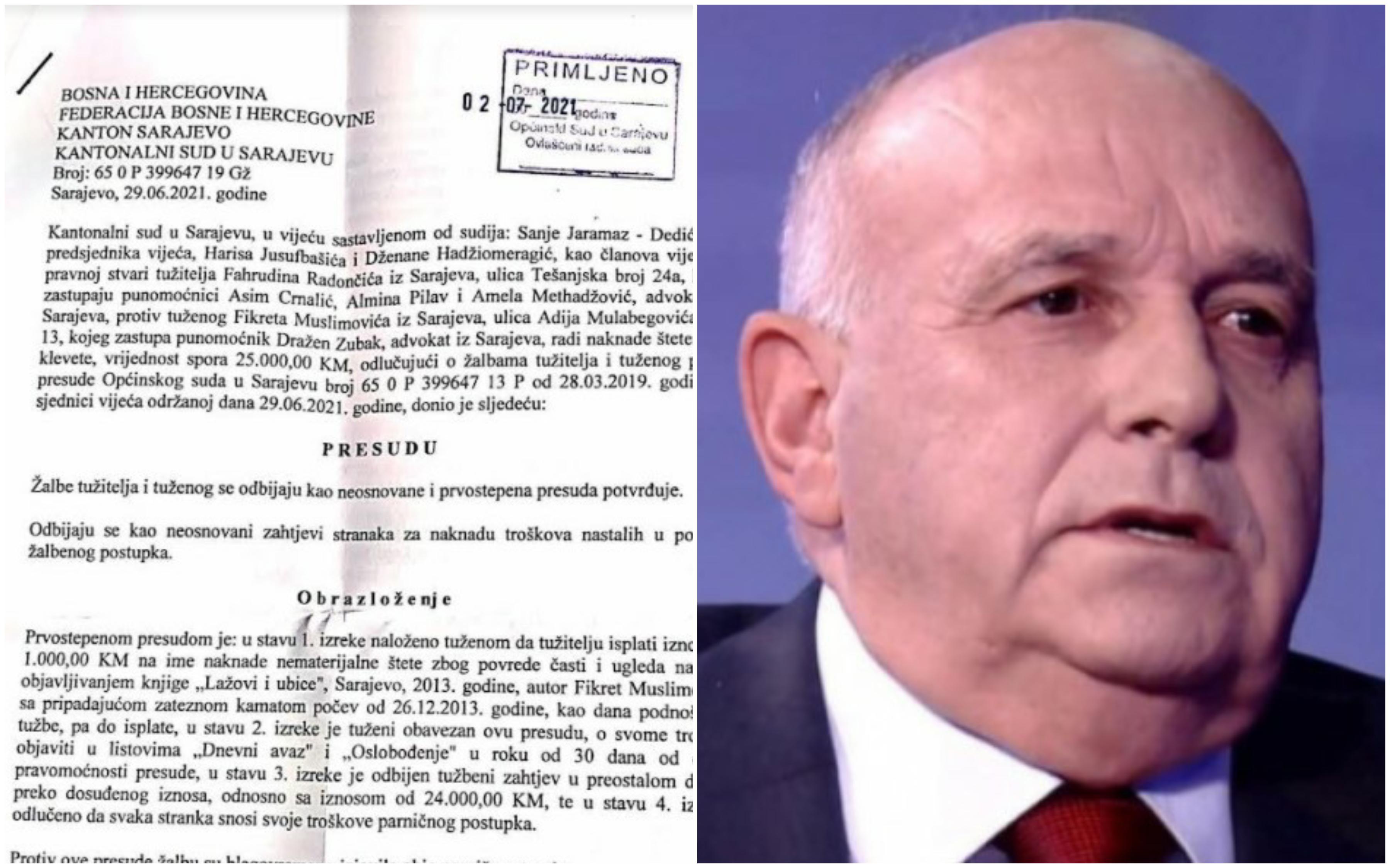 Fikret Muslimović was again convicted for numerous lies he wrote about Fahrudin Radončić