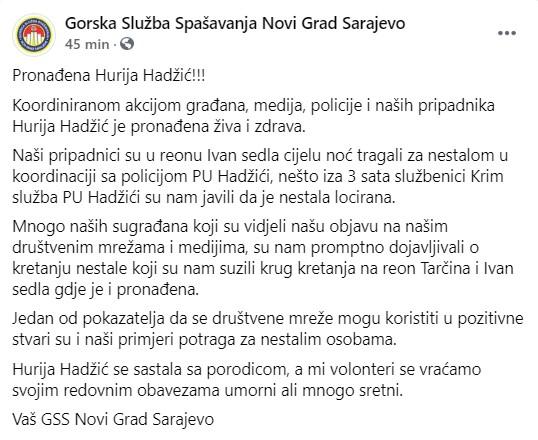 Objava GSS Novi Grad na Facebooku - Avaz