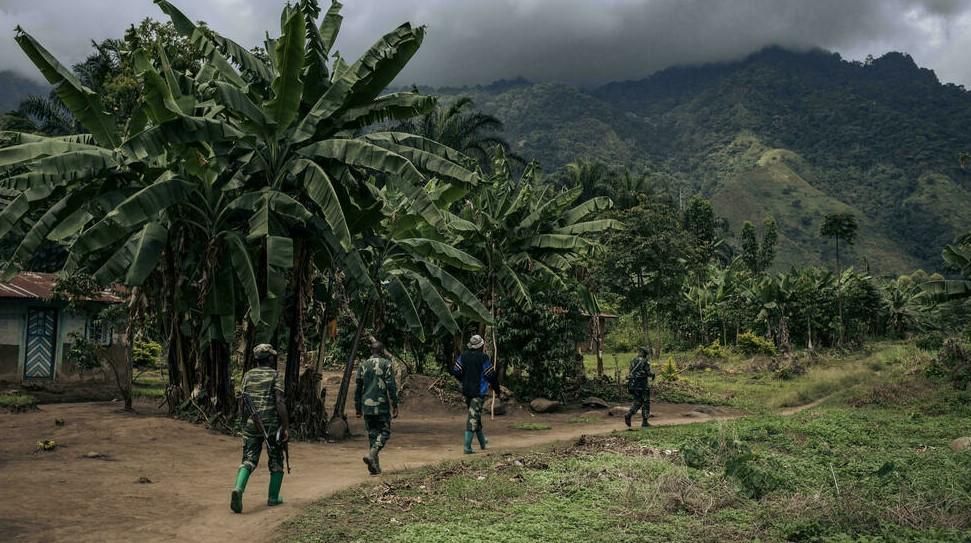 Congolese troops patrolling the village of Mwenda earlier this year. The village lies in an area that is notorious for attacks by the Allied Democratic Forces (ADF) - Avaz