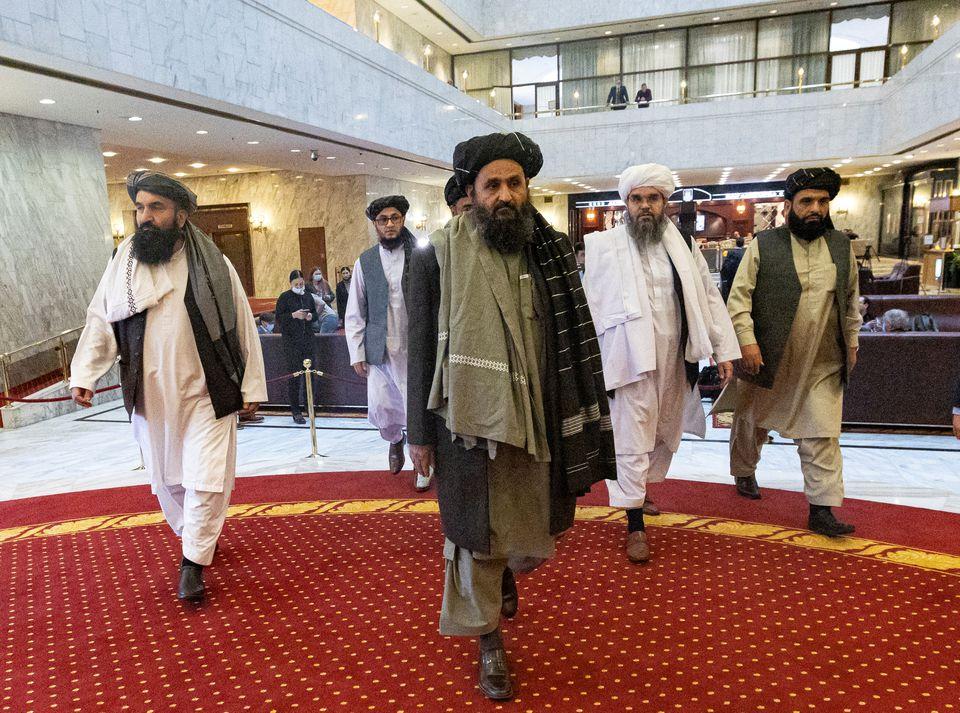 Mullah Abdul Ghani Baradar, the Taliban's deputy leader and negotiator, and other delegation members attend the Afghan peace conference in Moscow, Russia March 18, 2021. - Avaz