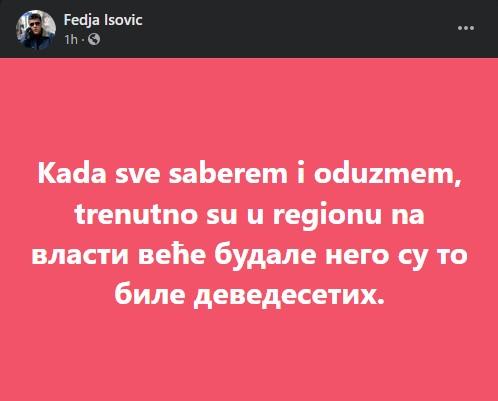 Objava Feđe Isovića na Facebooku - Avaz