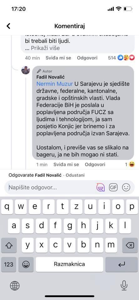 Muzurov komentar na status Fadila Novalića - Avaz