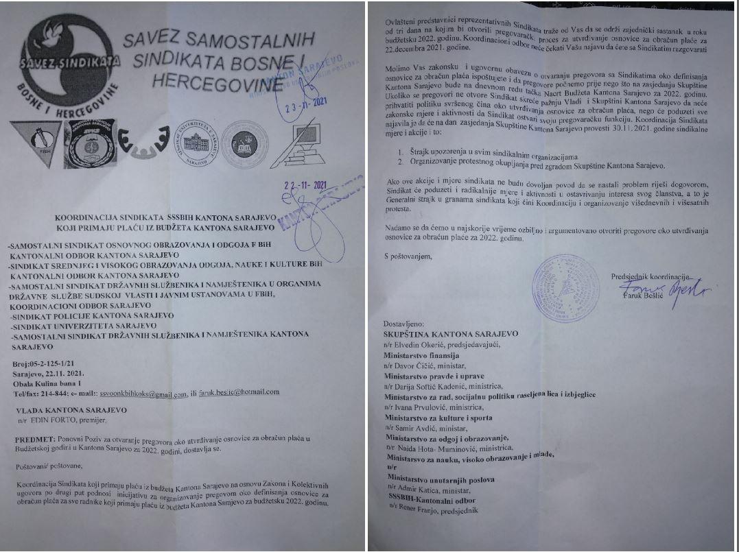 Savez samostalnih sindikata poslali dopis Vladi KS - Avaz