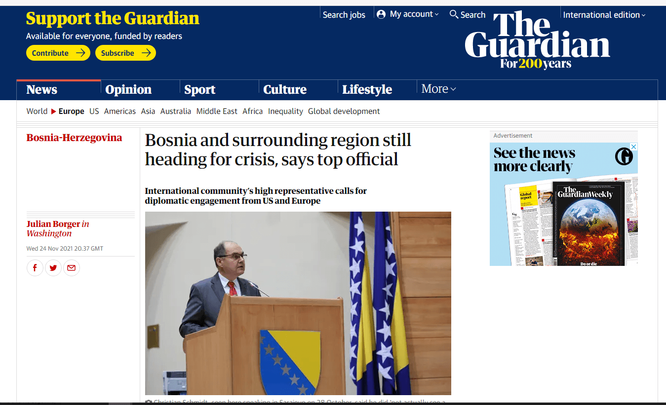 Britanski The Guardian donosi novu analizu o stanju u BiH - Avaz
