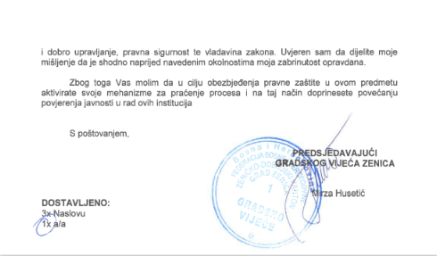 Pismo koje je Husetić poslao zvaničnicima - Avaz