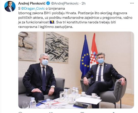 Objava Andreja Plenkovića na Twitteru - Avaz