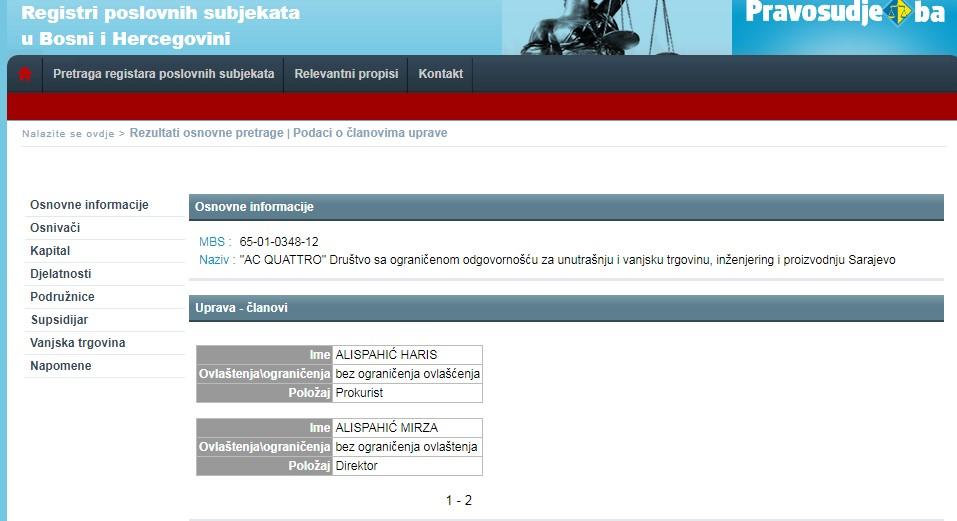 Registar poslovnih subjekata otkriva: Alispahićevi sinovi vode kompaniju - Avaz