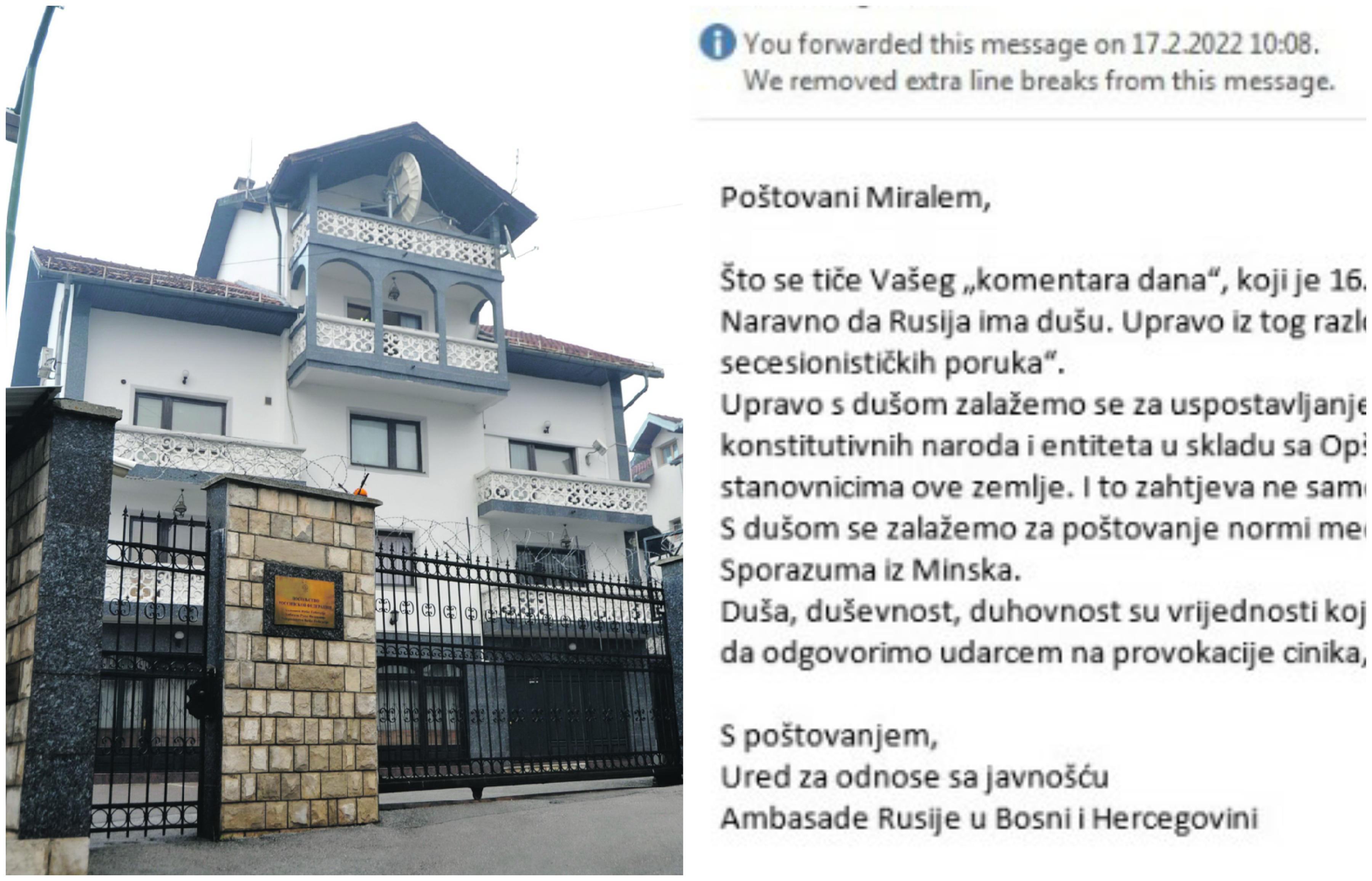 Iz Ambasade Rusije u BiH reagirali na "Avazov" komentar "Putinove igre": Sve ima svoje granice, čak i naše strpljenje, ako ćemo biti prisiljeni da odgovorimo, to će biti udarac iz dubine ruske duše