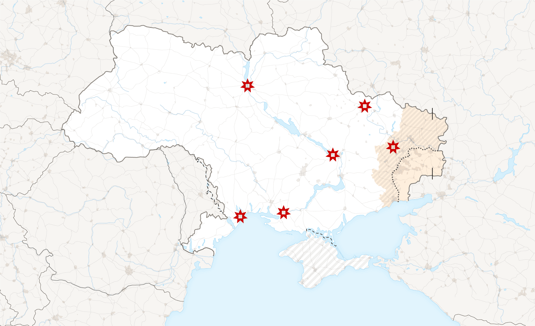 Ovo su tačke koje je Rusija napala u Ukrajini
