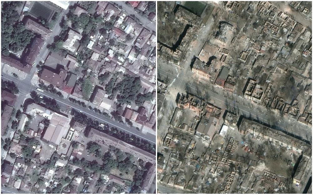 Mariupolj: Prije (lijevo) i poslije (desno) ruskog bombardiranja - Avaz