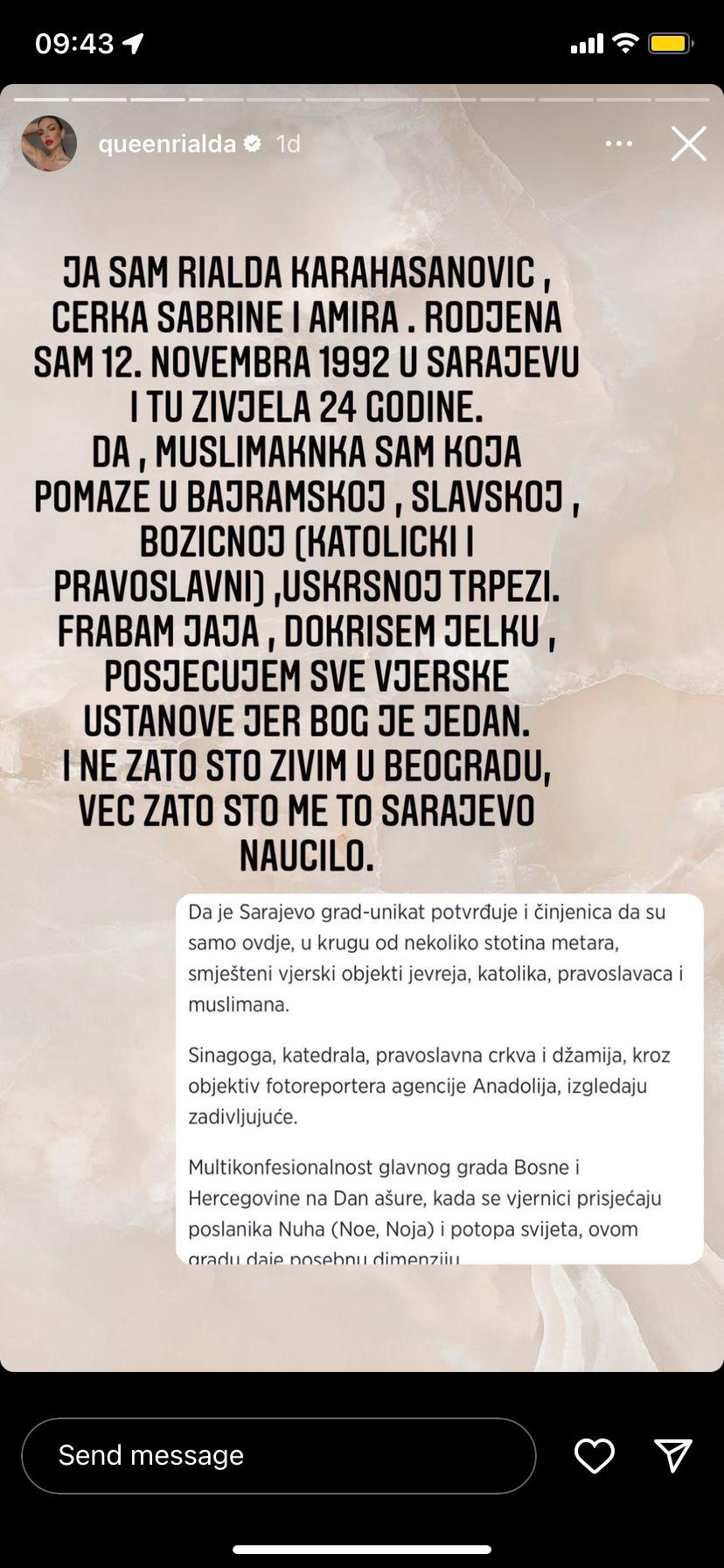 Objava Rialde Karahasanović - Avaz