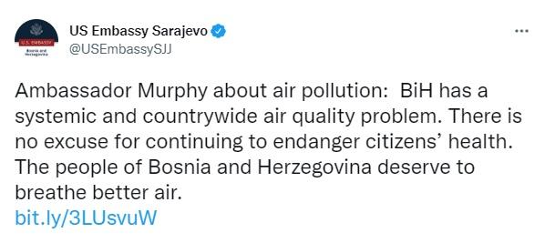 Tvit Ambasade SAD u Sarajevu - Avaz