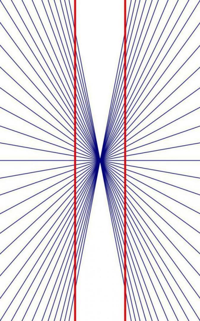Heringova iluzija, dvije kose crvene crte, a zapravo su obje potpuno ravne - Avaz