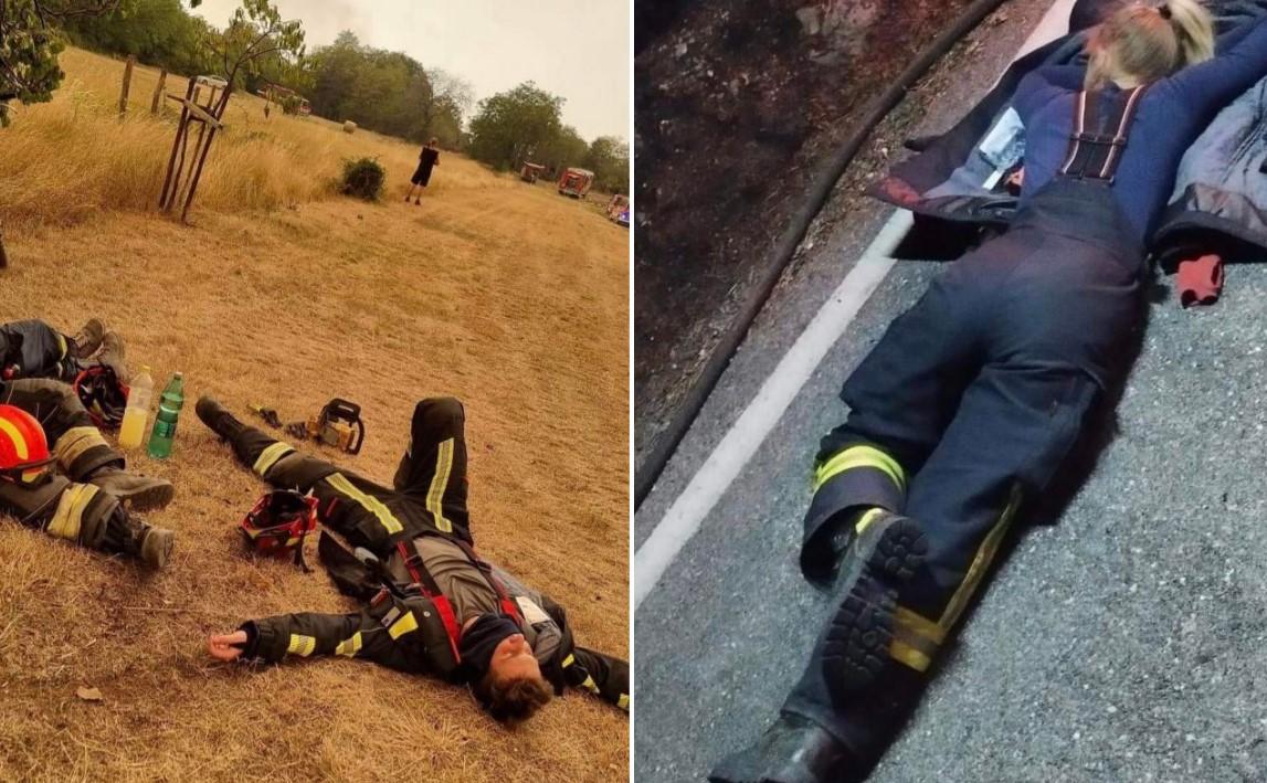 Potresni prizori s Krasa: Premoreni vatrogasci spavaju na cesti