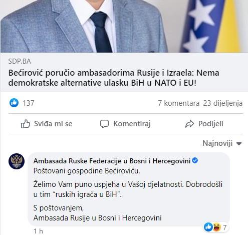 Komentar Ambasade Ruske Federacije u BiH - Avaz