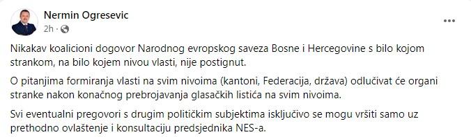 Objava Ogreševića na Facebooku - Avaz