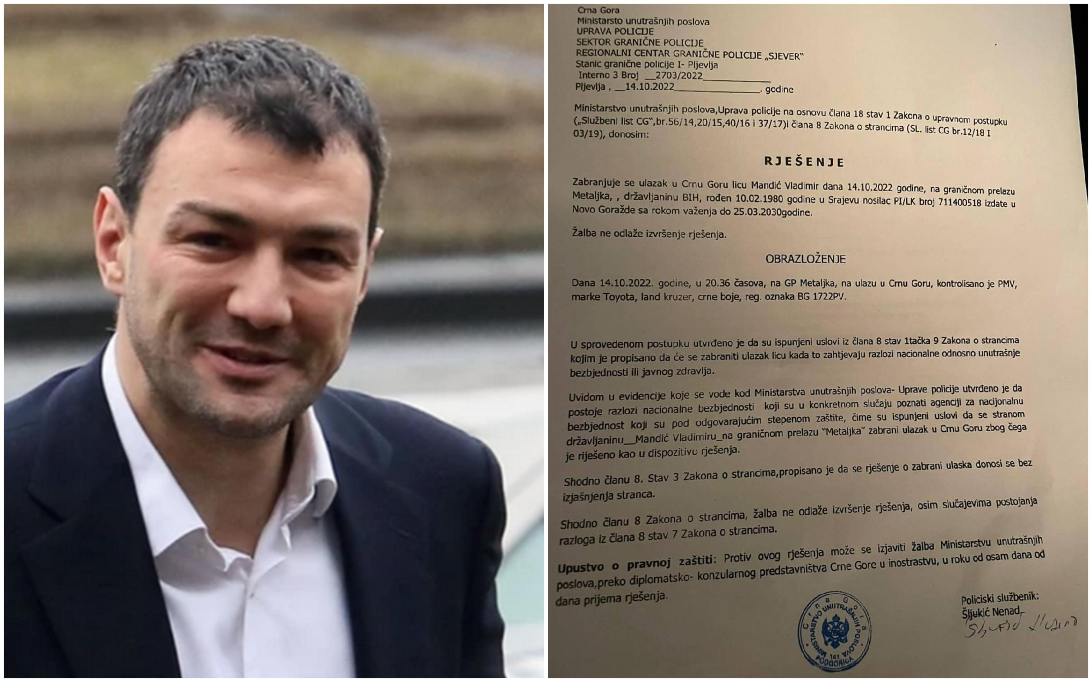 Policija zabranila ulaz u Crnu Goru sinu Momčila Mandića