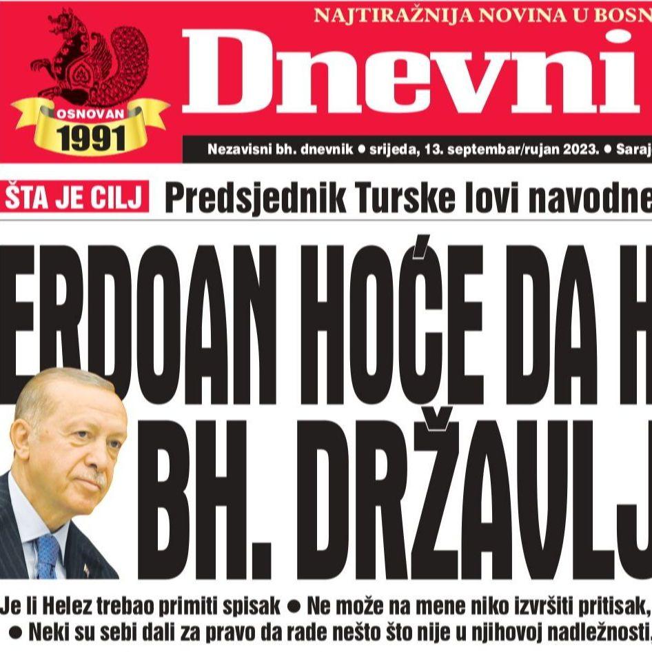 U današnjem "Dnevnom avazu" čitajte: Erdoan hoće da hapsi bh. državljane