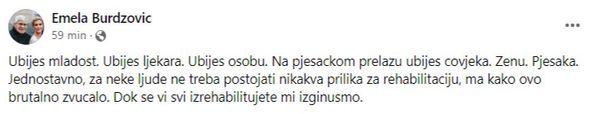 Objava Emele Burdžović na Facebooku - Avaz
