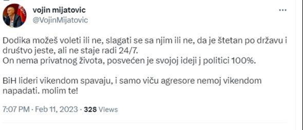 Tvit Vojina Mijatovića - Avaz