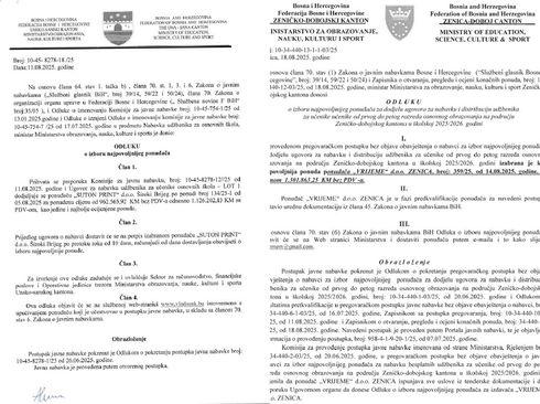 Faksimili odluka o izboru najpovoljnijeg dobavljača iz USK i ZDK: Poslovi dodijeljeni firmama koje udžbenike kupuju od Hurtićeve izdavačke kuće - Avaz