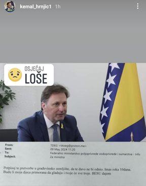 Poruka koju je ministar Hrnjić objavio na Instagramu - Avaz