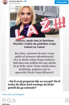 Objava Snežane Đurišić - Avaz
