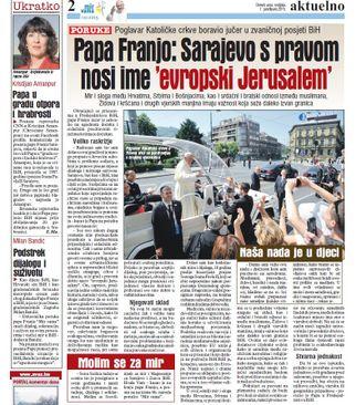 Šta je papa Franjo poručio 2015. godine prilikom posjete Sarajevu - Avaz