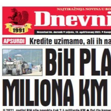Danas u "Dnevnom avazu" čitajte: BiH platila 6,4 miliona KM penala!