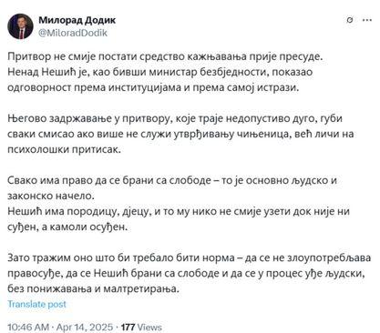 Objava Dodika - Avaz