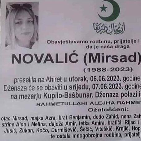 Dženaza Binesi Novalić, koja je poginula u saobraćajnoj nesreći, klanjat će se sutra